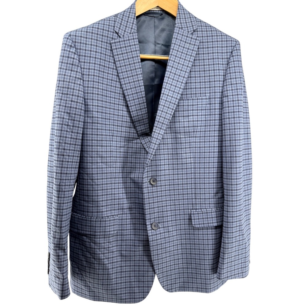 Bar III‎ Slim Fit Plaid Sport Coat Blazer Men 42L Blue Gray